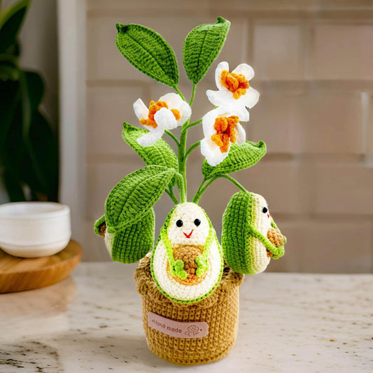 Handmade Crochet Avocado Tree | Crocheted Flower Fruit Pot | Green White | Decorative Plant | Home Decor | Christmas Gift
