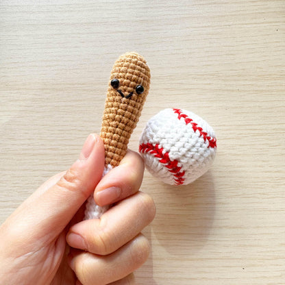 Handmade Crochet Baseball Bat + Ball Set | Football | Basketball | Mini Plush | Toddler Toy | Sports Toy | Boy Girl Gift | Baby Shower