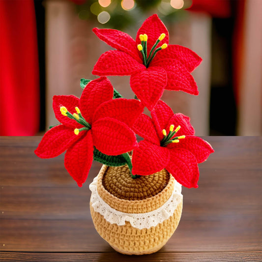 Handmade Crochet Poinsettia Pot | Plants | Crochet Flowers | Christmas Home Decor | Red Green | Holiday Decoration | Ornament