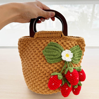 Handmade Crochet Strawberry Purse | Clutch | Red Green Beige | Craft Present | Spacious Purse | Kawaii Cute | Fruit | Vintage