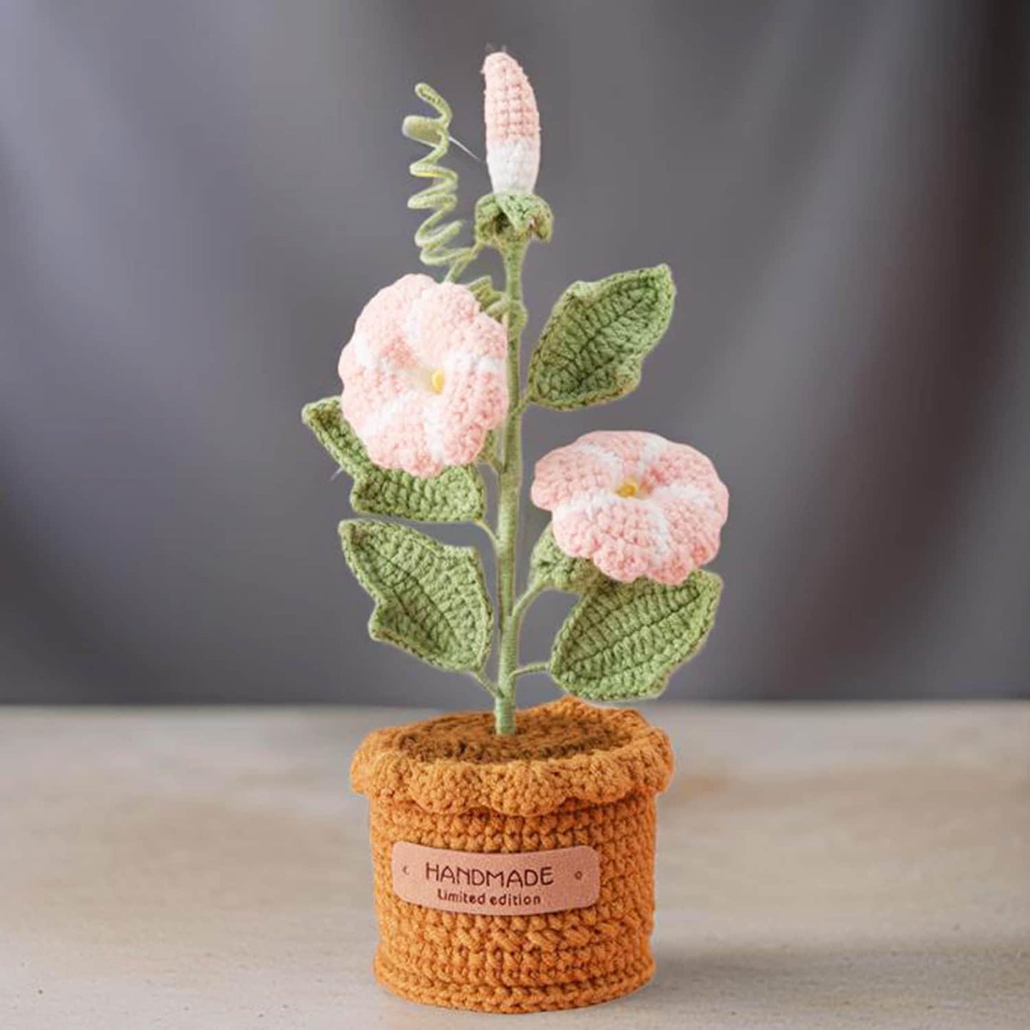 Handmade Crochet Morning Glory Plant: Purple Home Decor