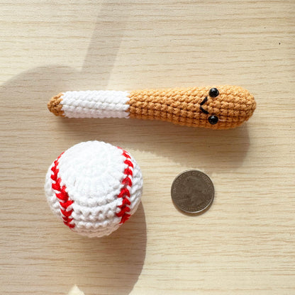 Handmade Crochet Baseball Bat + Ball Set | Football | Basketball | Mini Plush | Toddler Toy | Sports Toy | Boy Girl Gift | Baby Shower