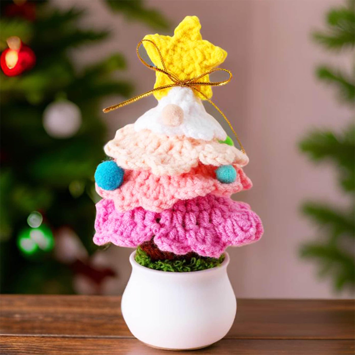 Handmade Crochet Christmas Tree | Pink Green | Decorative Plants | Crochet Flowers | Christmas Home Decor | Holiday Decoration | Ornament