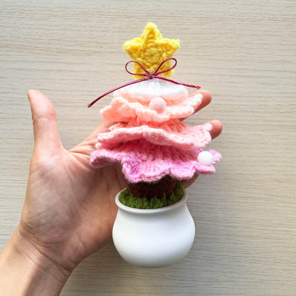 Handmade Crochet Christmas Tree | Pink Green | Decorative Plants | Crochet Flowers | Christmas Home Decor | Holiday Decoration | Ornament