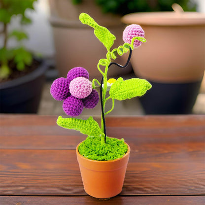 Handmade Crochet Grape Pot | Purple Decor | Cute Fruit | Decorative Plants | Artificial Flowers | Gift for Girl Wife Mom | Graduation