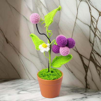 Handmade Crochet Grape Pot | Purple Decor | Cute Fruit | Decorative Plants | Artificial Flowers | Gift for Girl Wife Mom | Graduation