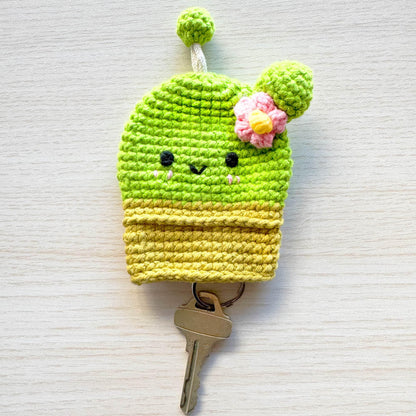 Handmade Crochet Cactus Keychain | Key Cover Case | Green Cute Bag Charm | Kawaii Gift for Girlfriend | Birthday | Graduation | Christmas