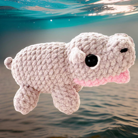Handmade Crochet Pygmy Hippo | Grey Pink | Cute Crochet Toy | Mini Hippo Plush | Hippo Stuffed Animal | Finished Crochet Toy | Gift for Kids
