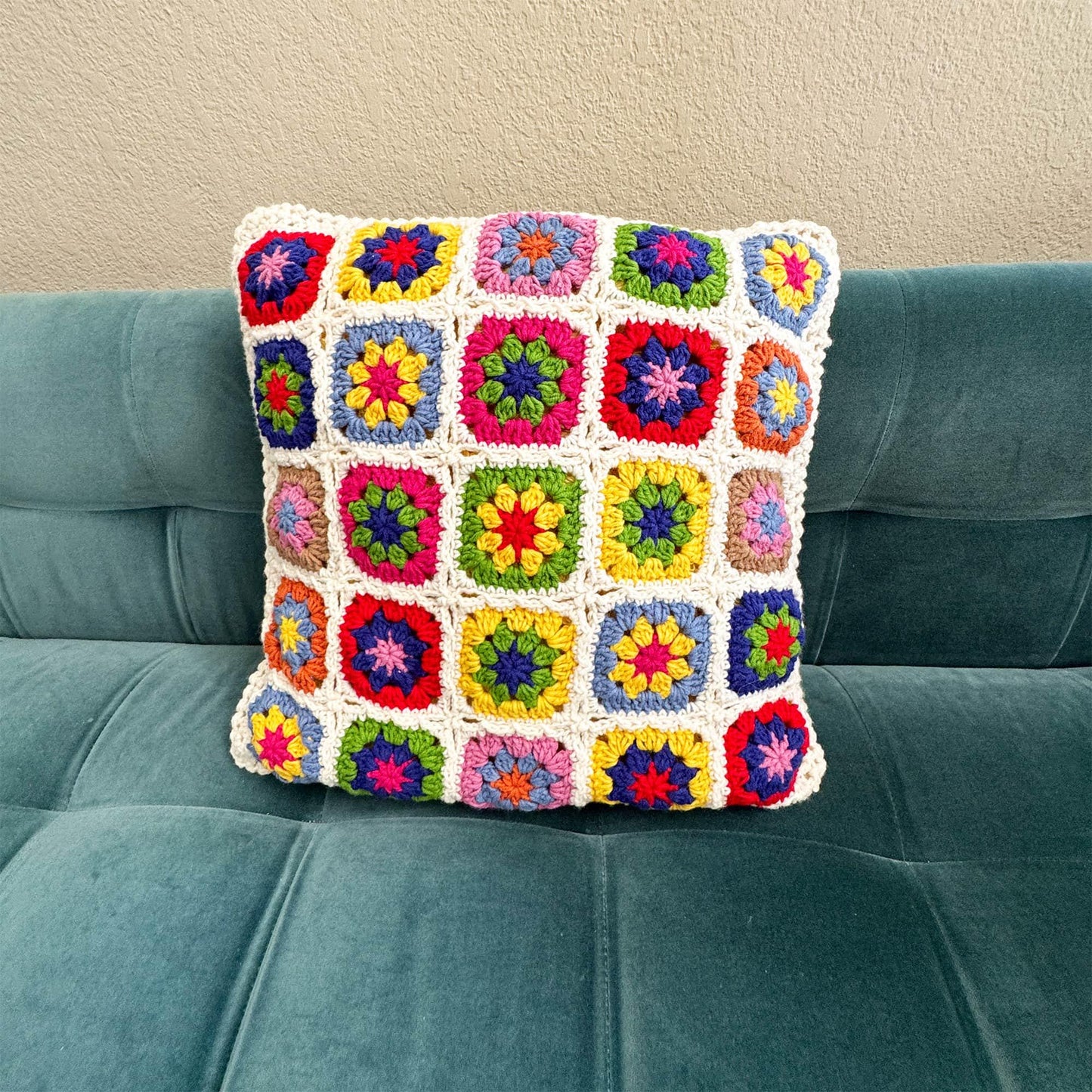 Handmade Crochet Granny Square Throw Blanket: Colorful Sofa Decor