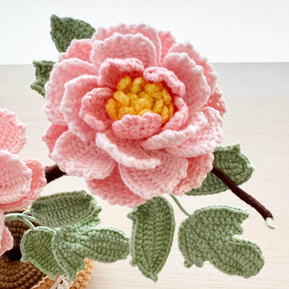 Handmade Crochet Peony Flower Pot | Pink | Yellow | Blue | Purple | Home Decor | Gift for Mom Girlfriend Women Teacher | Dried Fake Plant