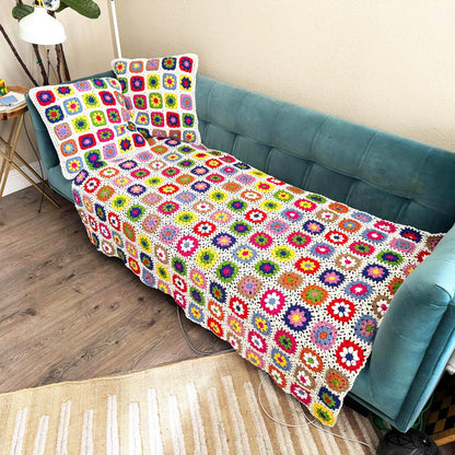 Handmade Crochet Granny Square Throw Blanket: Colorful Sofa Decor