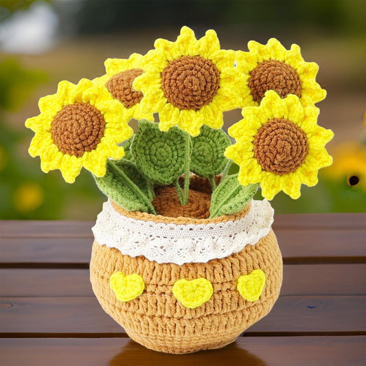 Handmade Crochet Sunflower Pot | Crochet Sunflower Decor | Crochet Sunflower Bonsai | Handmade Gift | Summer Home Decor
