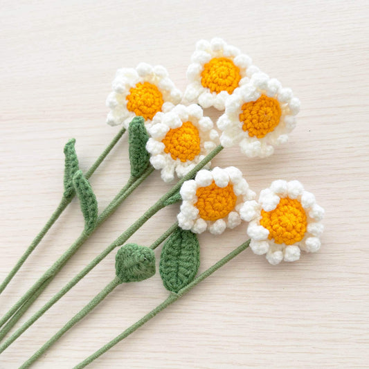 Handmade Crochet Daisy Flower Bouquet | Pink | White | Crochet Daisy Decor | Artificial Daisy Stem | Handmade Gift | Summer Home Decor