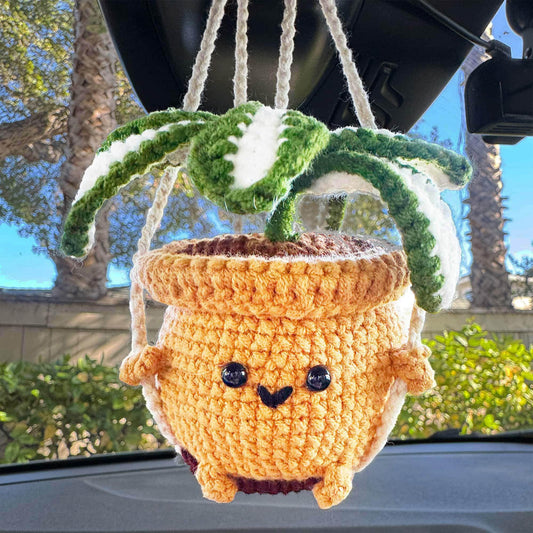 Handmade Crochet Snake Plant | Smiley Face Pot | Car Decor | Plants Car Accessary | Ornament | Hanging Decor | Cute Kawaii
