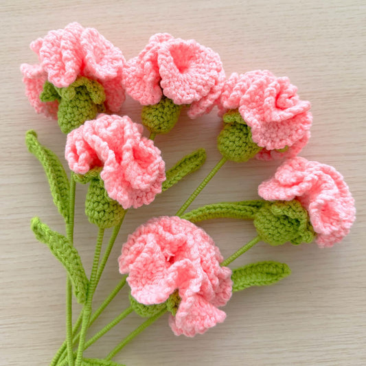 Handmade Crochet Carnation Flower Stems | Pink | Home Decor Bouquet | Gift for Mom Girlfriend | Artificial Plant | Flowers Arrangement