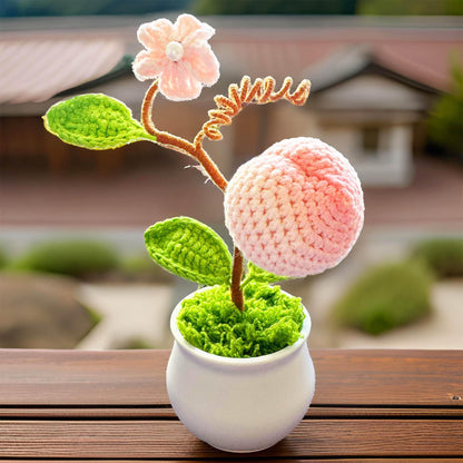 Handmade Crochet Peach Tree | Pink Flower | Green Fruit | Home Decor | Gift | Birthday | Teacher | Student | Girlfriend | Wife | Mother
