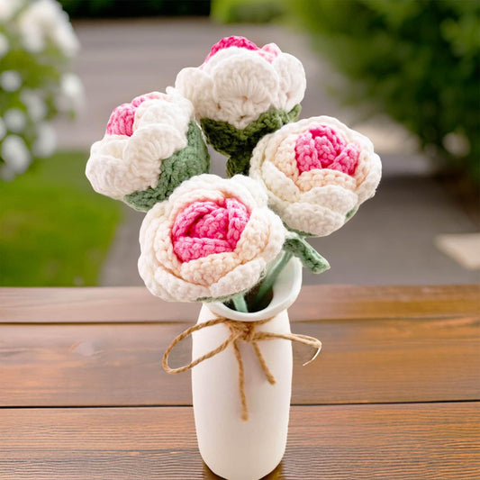 Handmade Crochet Rose Flower Stems | Pink | Home Decor Bouquet | Gift for Mom Girlfriend | Artificial Plant | Flowers Arrangement