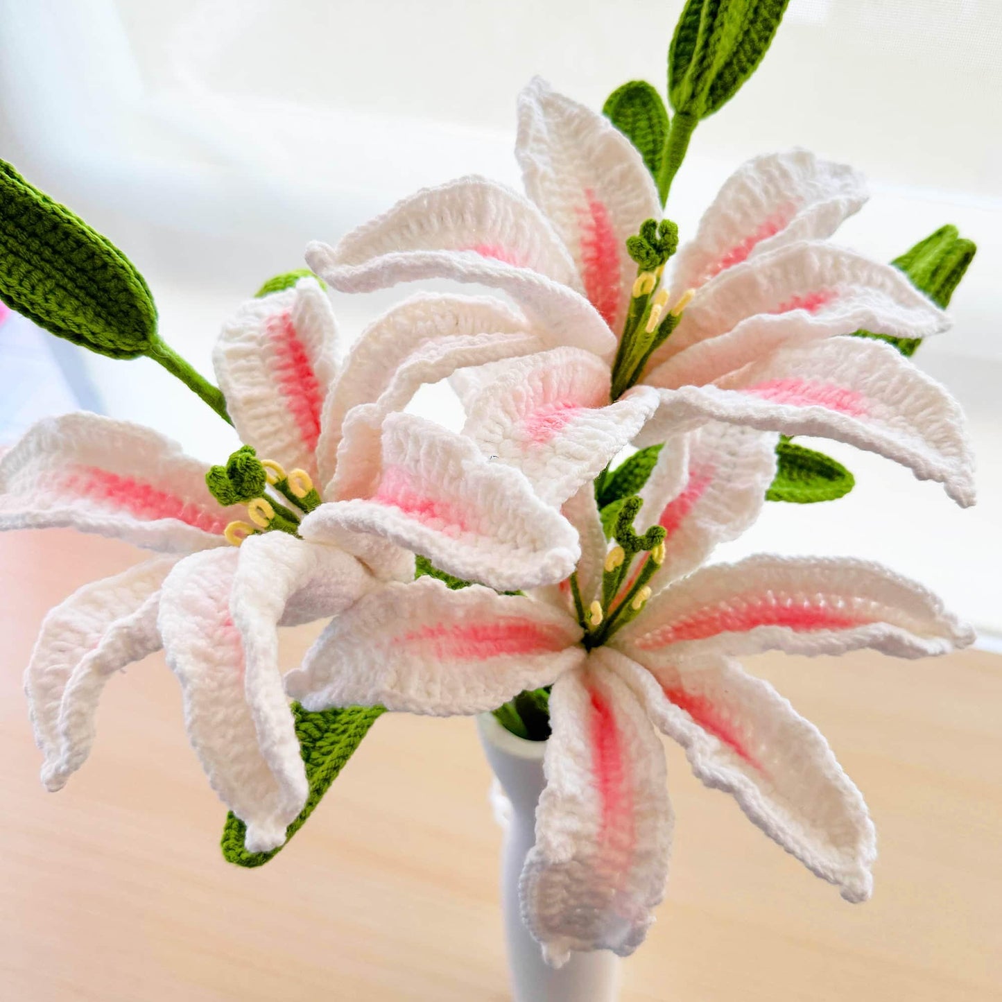 Handmade Crochet Lily Stem | Crocheted Lily Bouquet  (no vase) | Artificial Flower | White | Wedding Anniversary Mother's Day