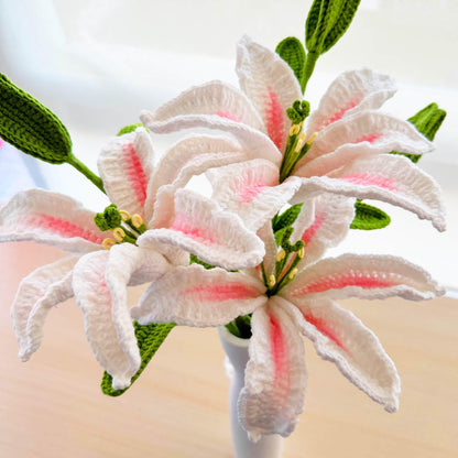 Handmade Crochet Lily Stem | Crocheted Lily Bouquet  (no vase) | Artificial Flower | White | Wedding Anniversary Mother's Day