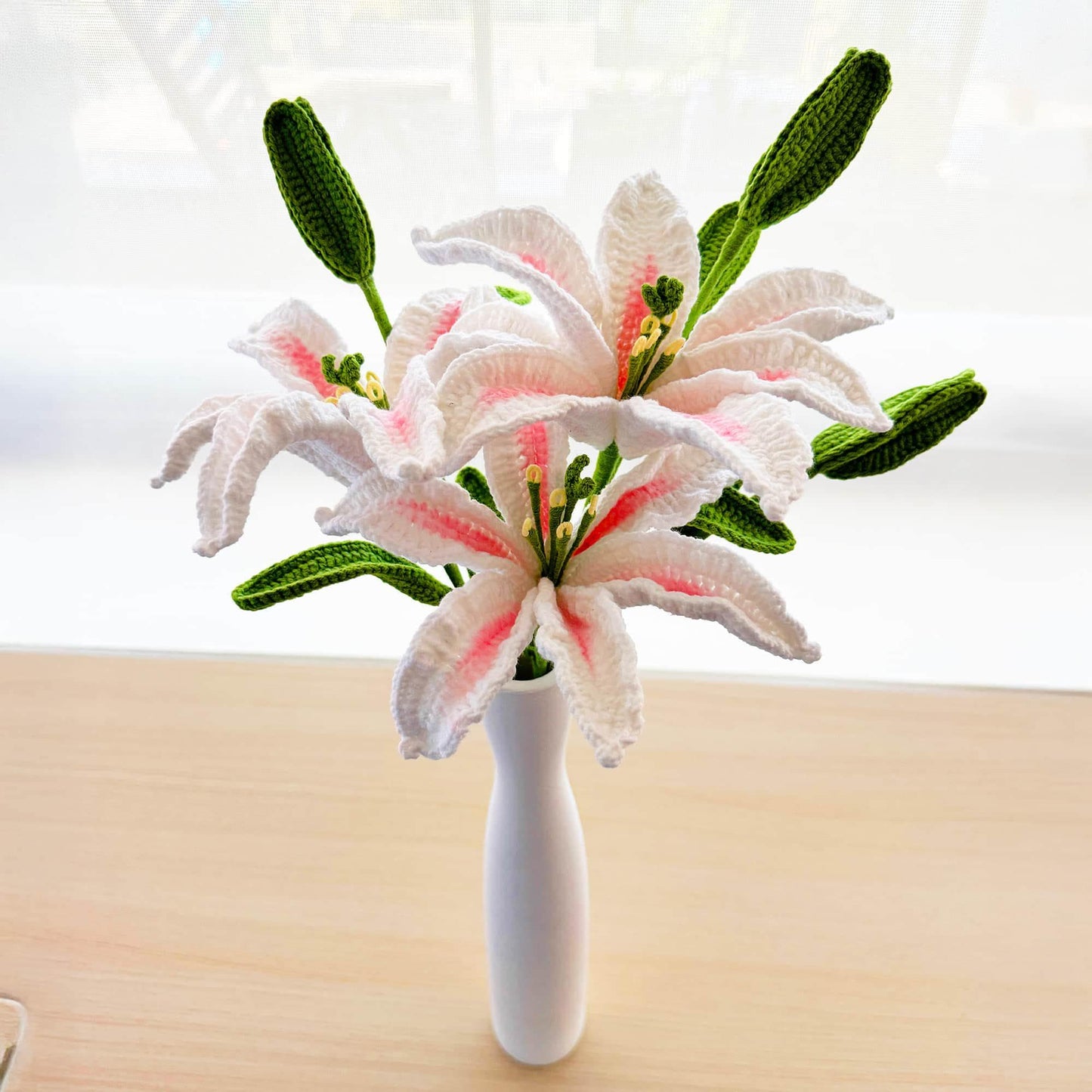 Handmade Crochet Lily Stem | Crocheted Lily Bouquet  (no vase) | Artificial Flower | White | Wedding Anniversary Mother's Day