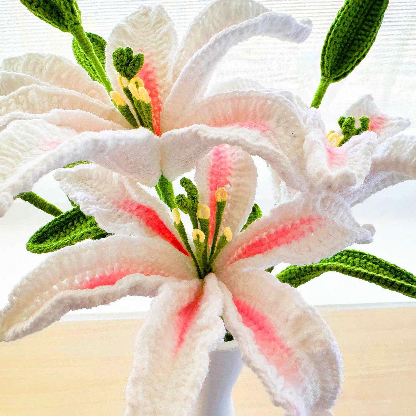 Handmade Crochet Lily Stem | Crocheted Lily Bouquet  (no vase) | Artificial Flower | White | Wedding Anniversary Mother's Day