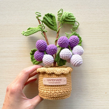 Handmade Crochet Grape Pot | Purple Decor | Cute Fruit | Decorative Plants | Artificial Flowers | Gift for Girl Wife Mom | Graduation
