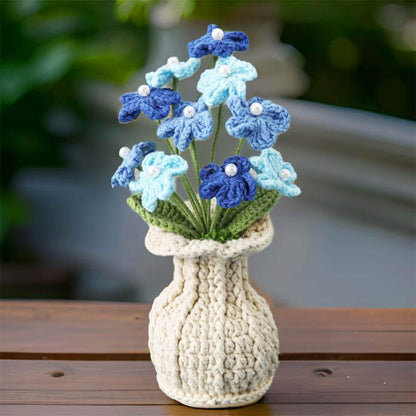 Handmade Finished Crochet Forget-me-not Flower Pot | Pink | Blue | Purple | Scorpion grasses | Myosotis | Gift Friend Teacher Graduation