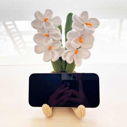Handmade Crochet Orchids Smiley Pot | Flower Doll | Pink | White | Home Decor | Decorative Plants | Phone Holder | Gift for Kids Girl Friend