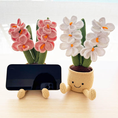 Handmade Crochet Orchids Smiley Pot | Flower Doll | Pink | White | Home Decor | Decorative Plants | Phone Holder | Gift for Kids Girl Friend