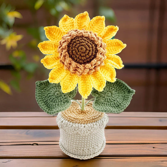 Handmade Crochet Sunflower in Pot | Tabletop Yarn Flower Decor | Amigurumi Plant | Cute Finished Crochet Gift | Cheerful Home Accent