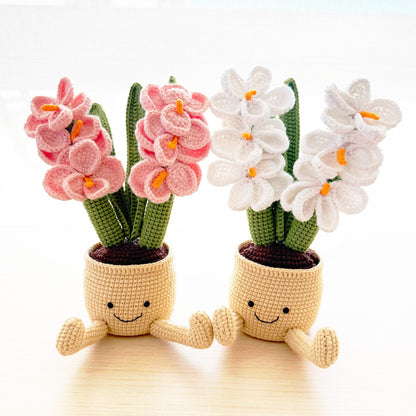 Handmade Crochet Orchids Smiley Pot | Flower Doll | Pink | White | Home Decor | Decorative Plants | Phone Holder | Gift for Kids Girl Friend