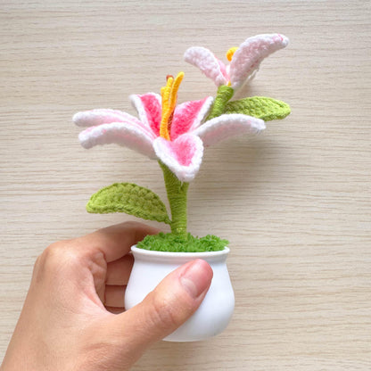 Handmade Crochet White Lily  | Crochet Flower Decor | Crochet Bonsai | Lily Decoration | Handmade Gift | Cute Office Decor