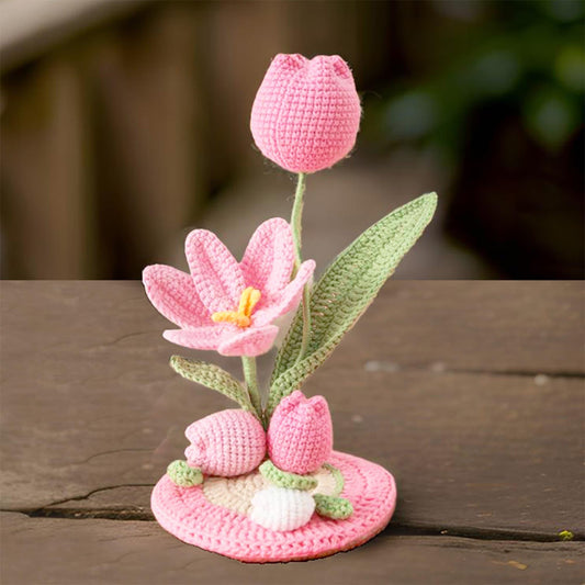 Handmade Crochet Tulip Phone Holder | Pink Phone Stand | Home Decor | Desk Center Piece | Graduation | Birthday | Mother's Day