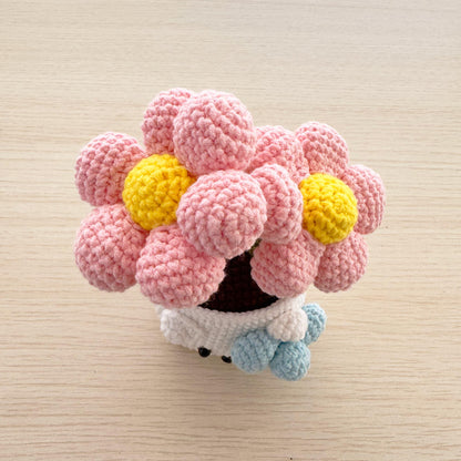 Handmade Crochet Kitty Flower Pot | Cute Plush Decor | Kawaii Yarn Flowers | Pink White Blue | Gift for Children Kids | Cat Plant Pot