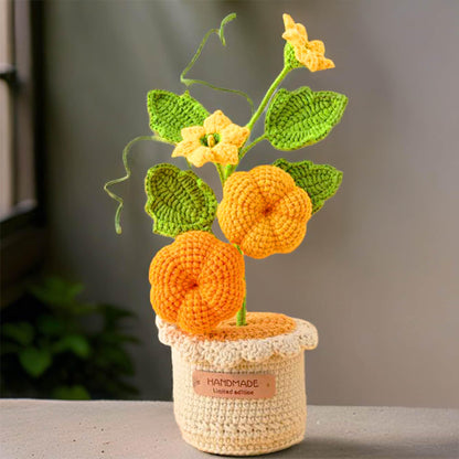 Handmade Crochet Pumpkin Fruit Flower Pot | Orange Yellow Green | Halloween Decorative Plants | Fall Home Decor | Artificial Plant | Cozy
