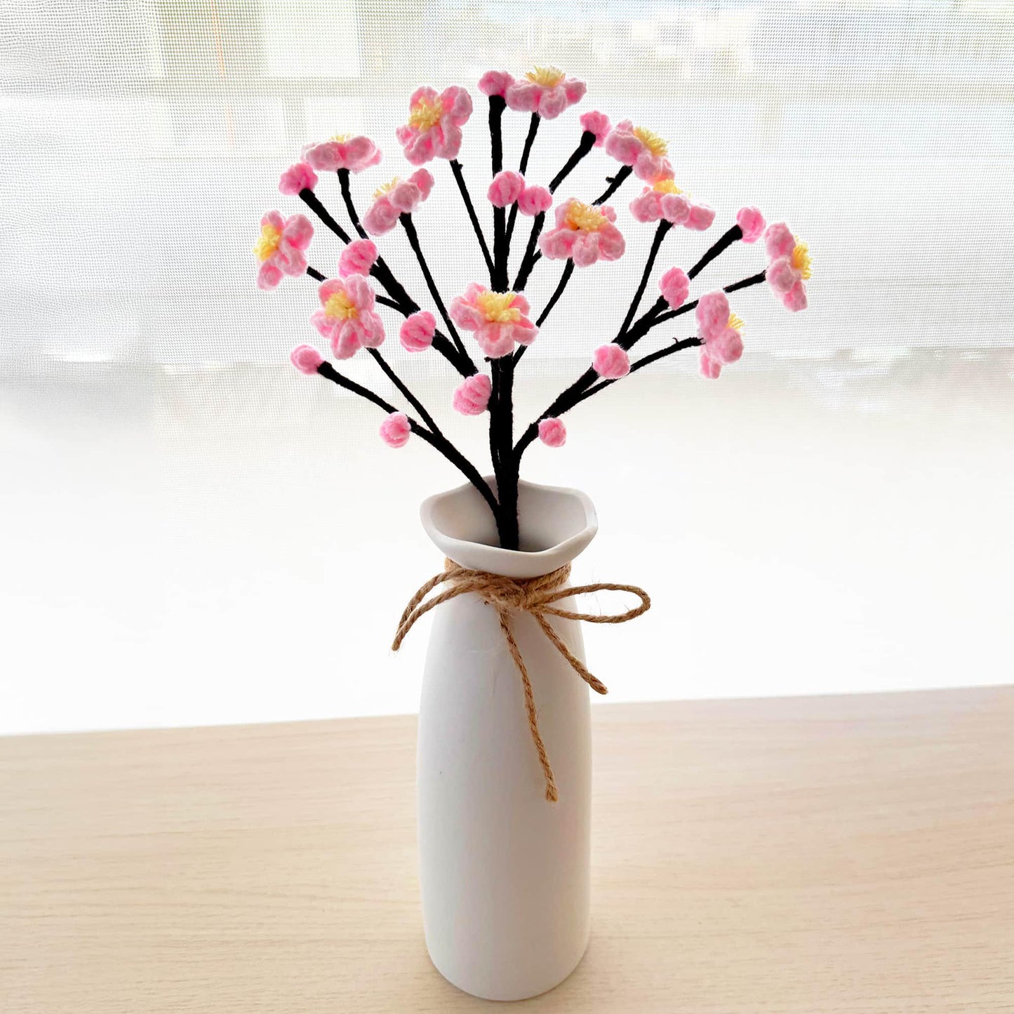 1 Handmade Crochet | Sakura | Plum Blossom | Peach Flower Stems (no vase) | Pink | Bouquet | Gift for Mom Girlfriend | Artificial Plant