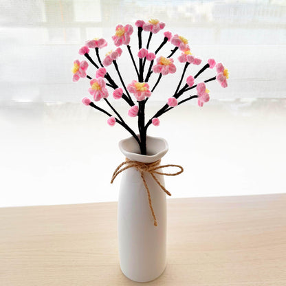 1 Handmade Crochet | Sakura | Plum Blossom | Peach Flower Stems (no vase) | Pink | Bouquet | Gift for Mom Girlfriend | Artificial Plant