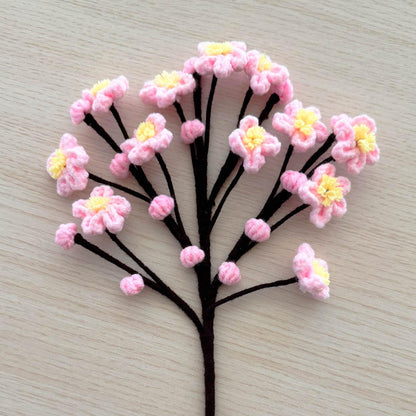 1 Handmade Crochet | Sakura | Plum Blossom | Peach Flower Stems (no vase) | Pink | Bouquet | Gift for Mom Girlfriend | Artificial Plant