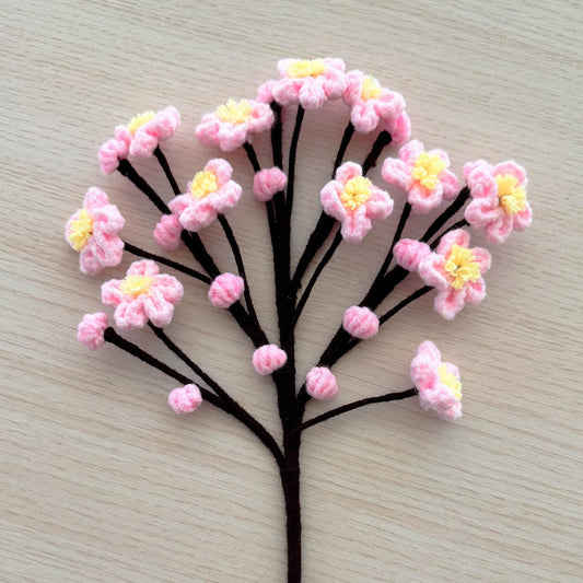 1 Handmade Crochet | Sakura | Plum Blossom | Peach Flower Stems (no vase) | Pink | Bouquet | Gift for Mom Girlfriend | Artificial Plant