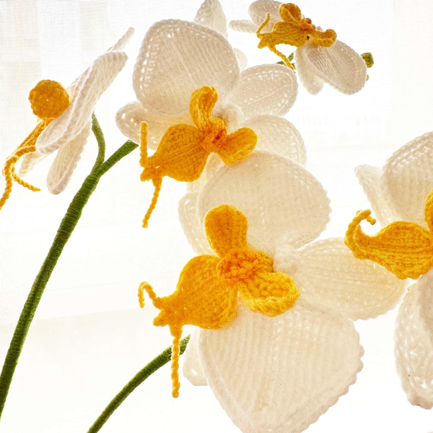 Handmade Crochet Orchid Pot | Orchid Decor | Flower Arrangement | White Green | Reception Desk Decor | Hallway Table Centerpiece