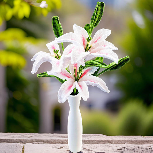 Handmade Crochet Lily Stem | Crocheted Lily Bouquet  (no vase) | Artificial Flower | White | Wedding Anniversary Mother's Day
