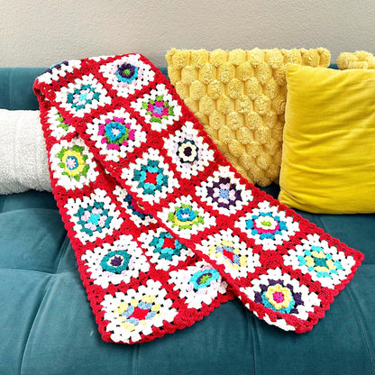 Handmade Crochet Big Granny Square Wrap Scarf | Shawl | Burgundy White | Winter | Christmas Gift for Girlfriend Wife Mom | Knitted Fashion