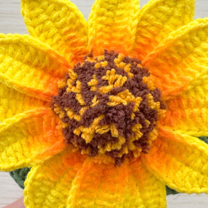 Handmade Crochet Sunflower Vase: Decorative Yarn Flower