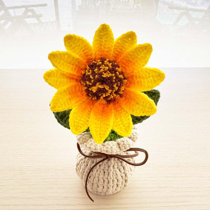 Handmade Crochet Big Sunflower Vase  | Crocheted Flower | White Yellow Brown | Decorative Plants | Home Decor | Gift for Mother Wife