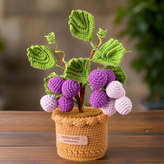 Handmade Crochet Grape Pot | Purple Decor | Cute Fruit | Decorative Plants | Artificial Flowers | Gift for Girl Wife Mom | Graduation