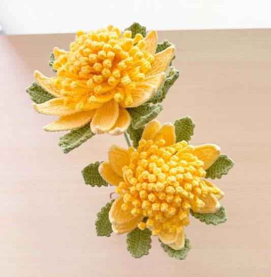 ONE Handmade Crochet Chrysanthemum Stem (no vase) | Fall Floral Decor | Yarn Flower Gift | Botanical Art | Artificial Flower