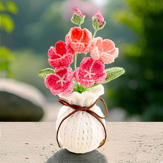 Handmade Crochet Primroses Vase | Azaleas | Pink White Flower| Gift for Mother Wife Girlfriend | Birthday | Anniversary