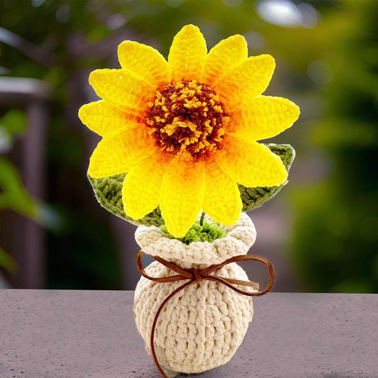 Handmade Crochet Big Sunflower Vase  | Crocheted Flower | White Yellow Brown | Decorative Plants | Home Decor | Gift for Mother Wife
