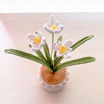 Handmade Crochet Daffodil Flower Pot: Cotton Floral Decor