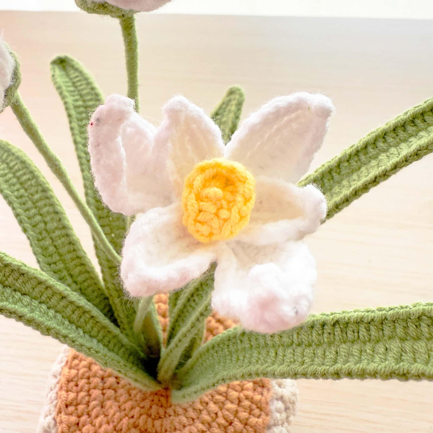 Handmade Crochet Daffodil Flower Pot: Cotton Floral Decor